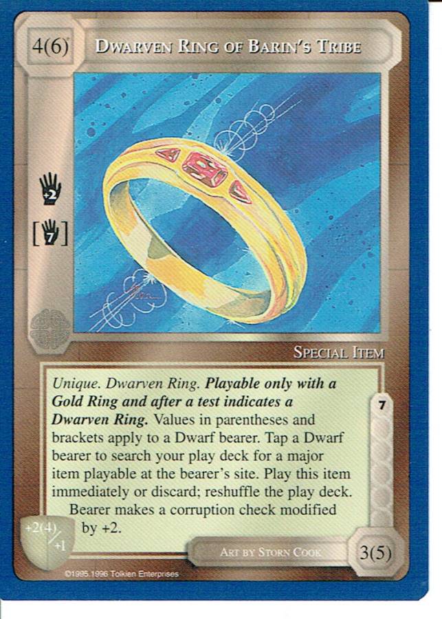 MIDDLE EARTH BLUE BORDER PREMIER RARE CARD DWARVEN RING OF BARIN'S TRIBE ex