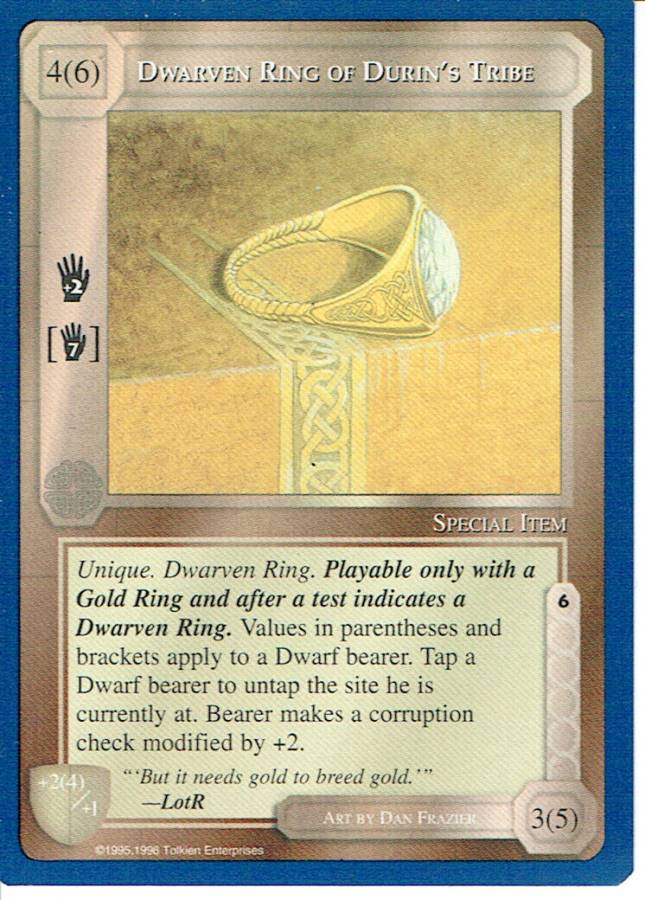 MIDDLE EARTH BLUE BORDER PREMIER RARE CARD DWARVEN RING OF DURIN'S TRIBE ex