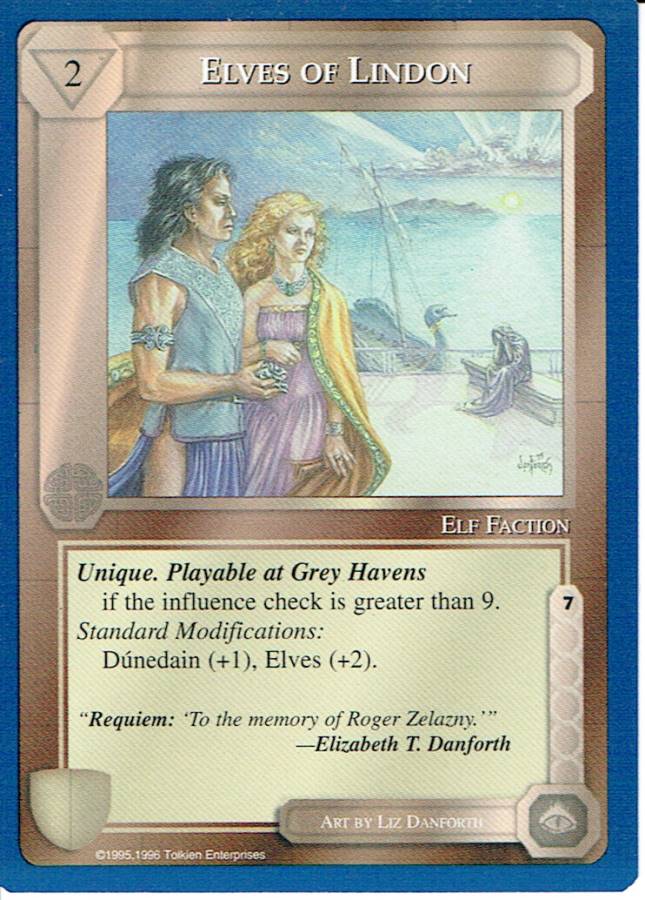 MIDDLE EARTH BLUE BORDER PREMIER RARE CARD ELVES OF LINDON ex