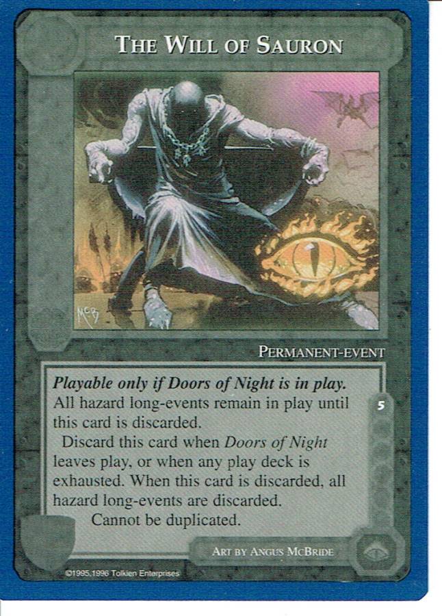 MIDDLE EARTH BLUE BORDER PREMIER RARE CARD THE WILL OF SAURON ex