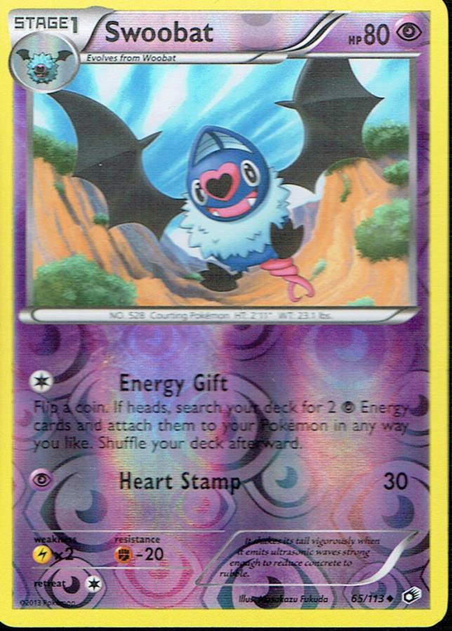 POKEMON LEGENDARY TREASURES EXPANSION REVERSE HOLO CARD 65/113 SWOOBAT grade nm
