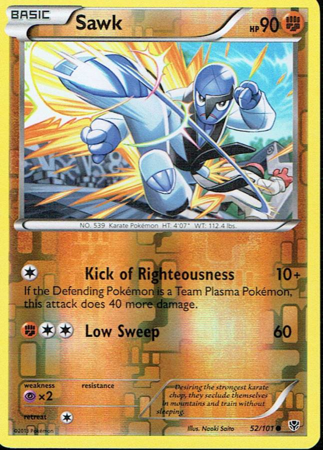 POKEMON PLASMA BLAST EXPANSION REVERSE HOLO CARD 52/101 SAWK grade nm