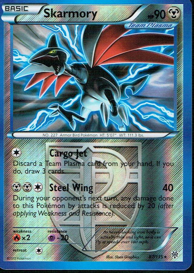 POKEMON PLASMA STORM EXPANSION REVERSE HOLO CARD 87/135 SKARMORY grade nm