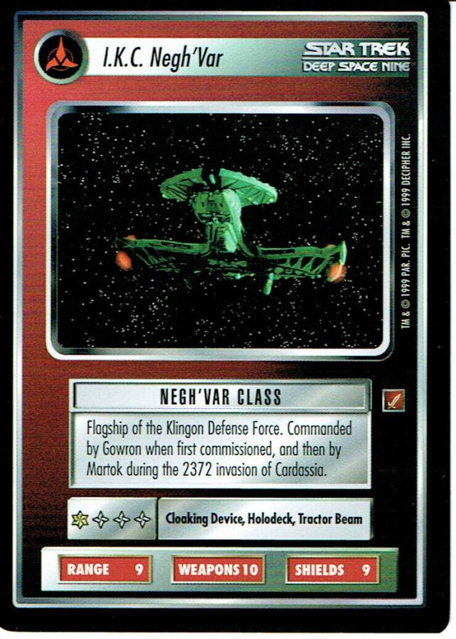 STAR TREK CCG BLAZE OF GLORY RARE CARD I.K.C NEGH'VAR ex