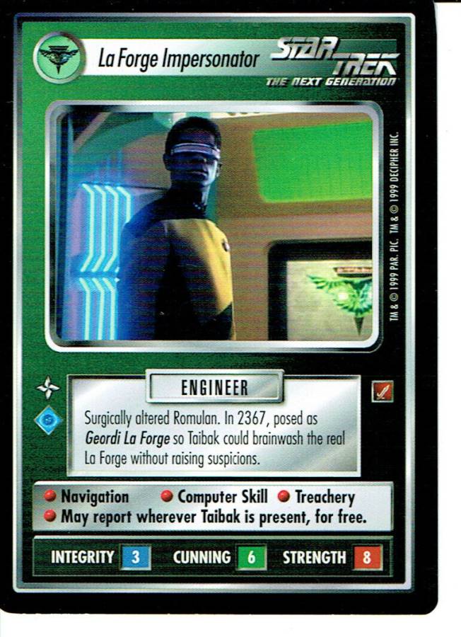 STAR TREK CCG BLAZE OF GLORY RARE CARD LAFORGE IMPERSONATOR ex