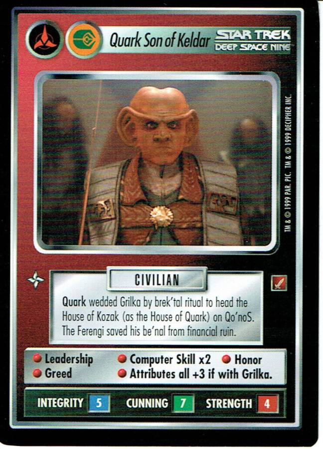 STAR TREK CCG BLAZE OF GLORY RARE CARD QUARK SON OF KELDAR