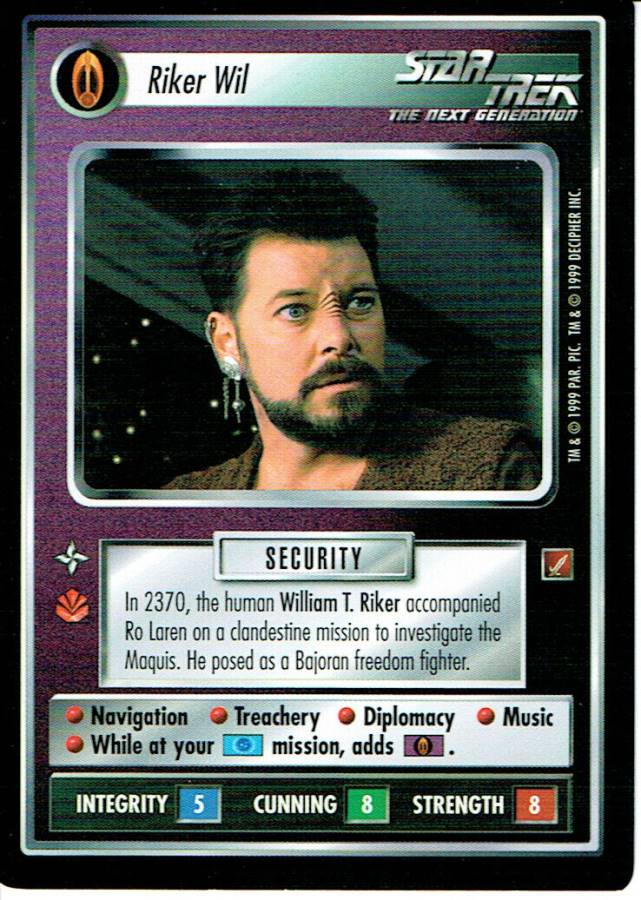 STAR TREK CCG BLAZE OF GLORY RARE CARD RIKER WIL ex