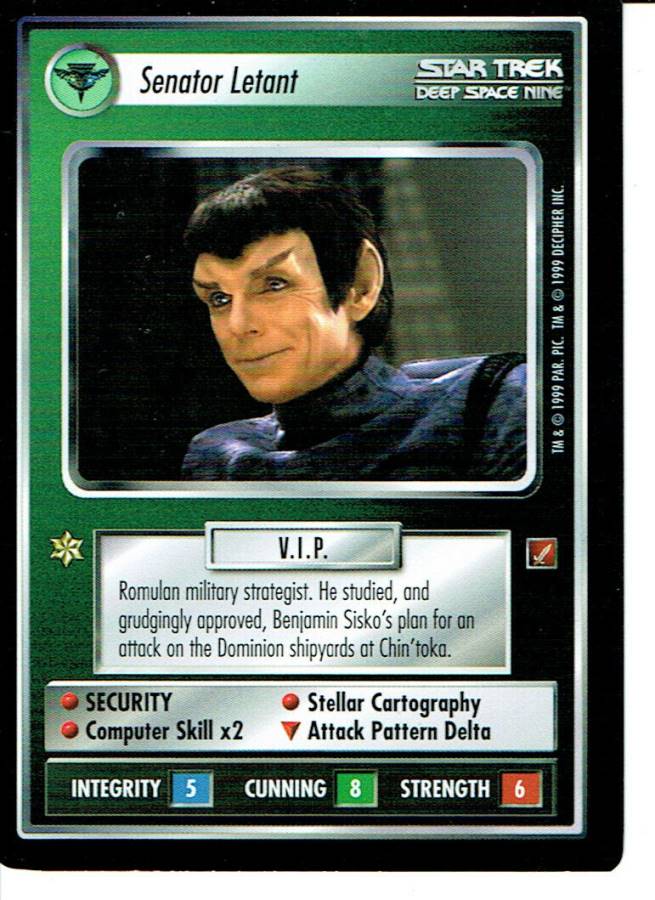 STAR TREK CCG BLAZE OF GLORY RARE CARD SENATOR LETANT