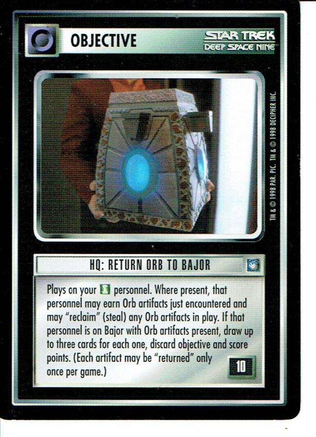 STAR TREK CCG DS9 RARE CARD HQ: RETURN ORB TO BAJOR ex