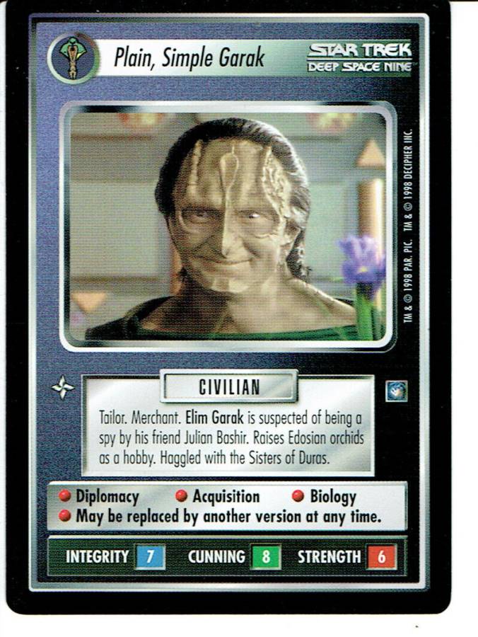 STAR TREK CCG DS9 RARE CARD PLAIN, SIMPLE GARAK ex