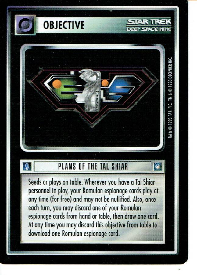 STAR TREK CCG DS9 RARE CARD PLANS OF THE TAL SHIAR