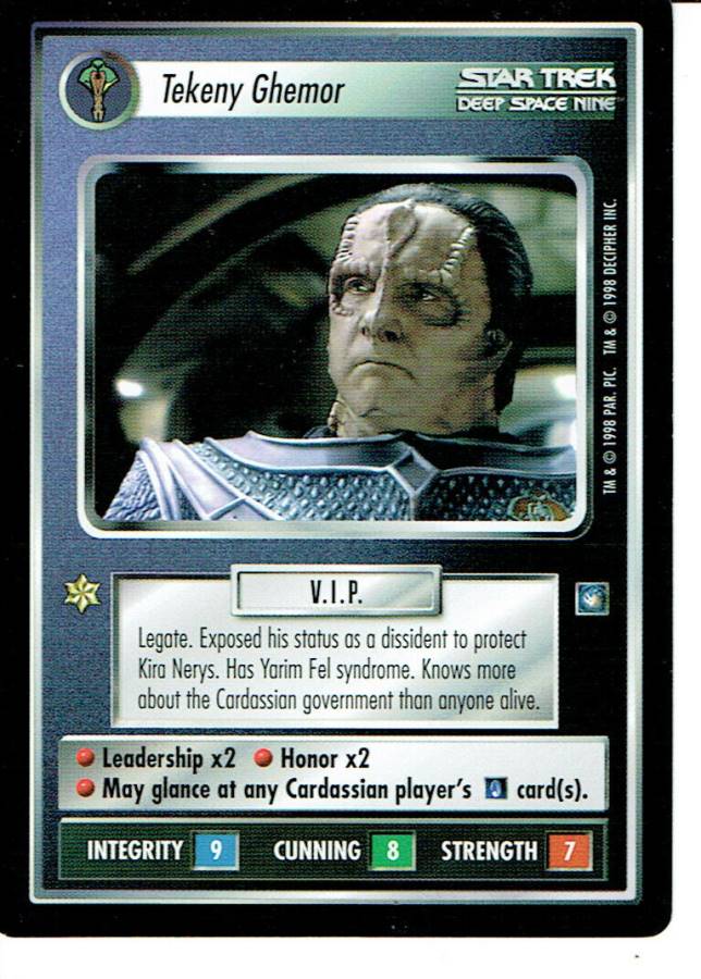 STAR TREK CCG DS9 RARE CARD TEKENY GHEMOR