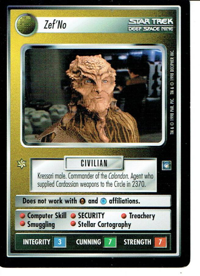 STAR TREK CCG DS9 RARE CARD ZEF'NO
