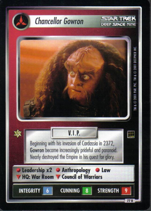 STAR TREK CCG HOLODECK RARE CARD CHANCELLOR GOWRON