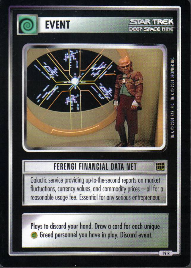 STAR TREK CCG HOLODECK RARE CARD FERENGI FINANCIAL DATA NET