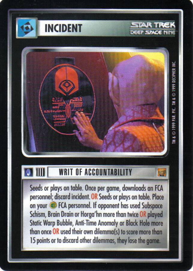 STAR TREK CCG RULES OF ACQUISITION RARE CARD WRIT OF ACCOUNTABILITY