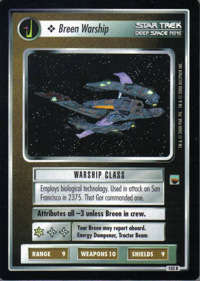 STAR TREK CCG TROUBLE WITH TRIBBLES RARE CARD BREEN WARSHIP