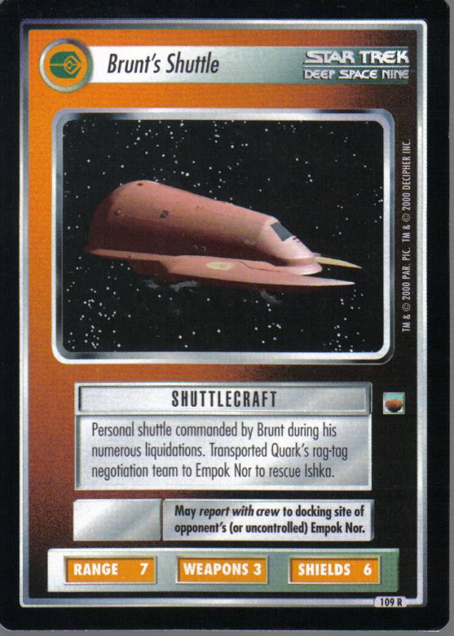 STAR TREK CCG TROUBLE WITH TRIBBLES RARE CARD BRUNT'S SHUTTLE