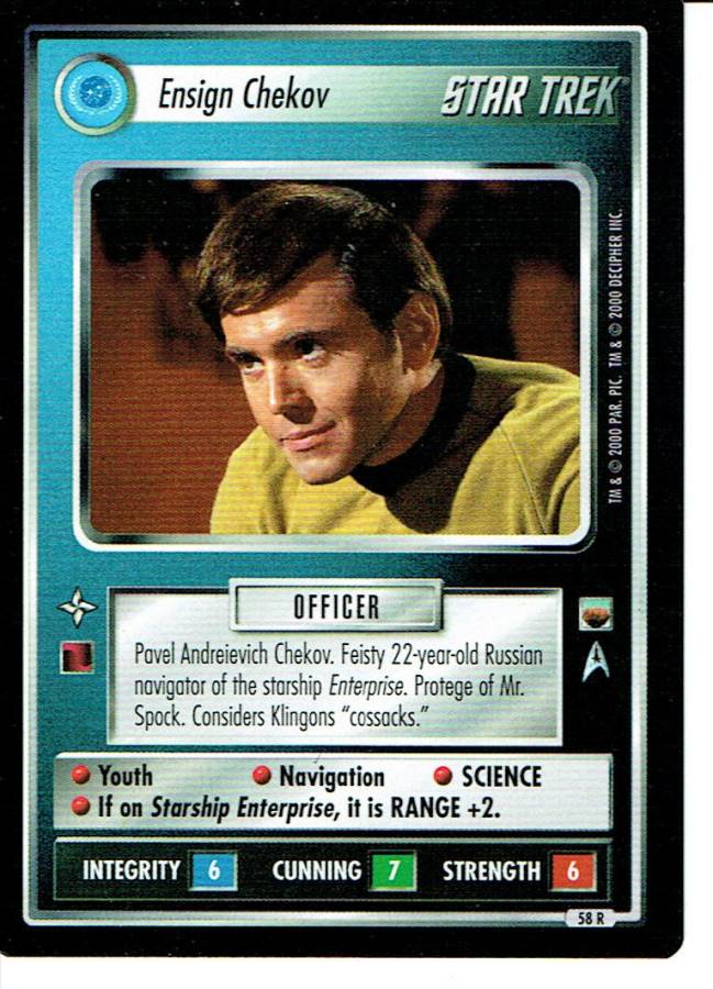 STAR TREK CCG TROUBLE WITH TRIBBLES RARE CARD ENSIGN CHEKOV