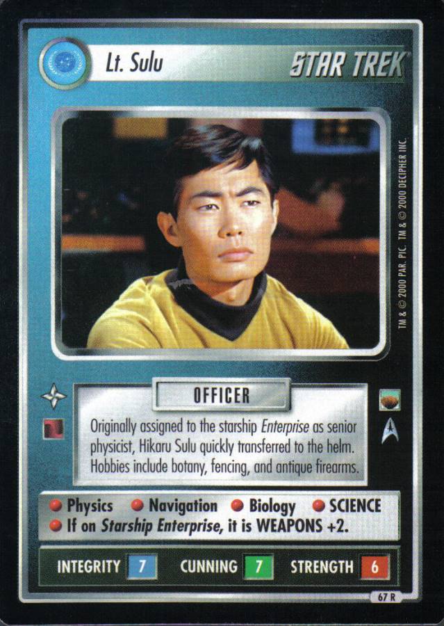 STAR TREK CCG TROUBLE WITH TRIBBLES RARE CARD LT. SULU ex