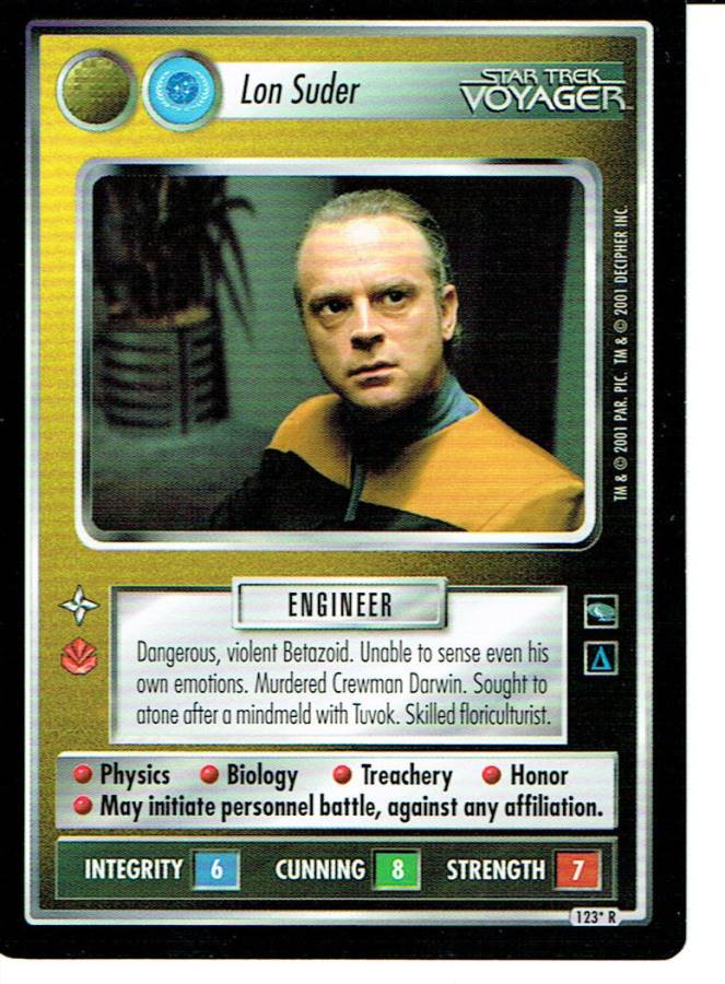 STAR TREK CCG VOYAGER RARE CARD LON SUDER (non aligned)  ex