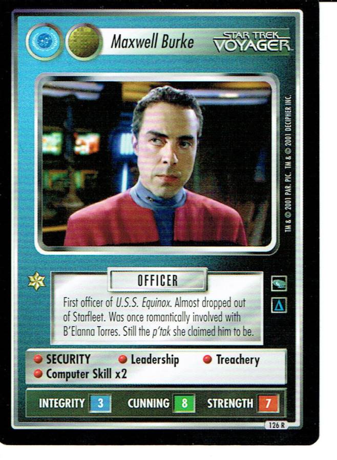 STAR TREK CCG VOYAGER RARE CARD MAXWELL BURKE (federation)