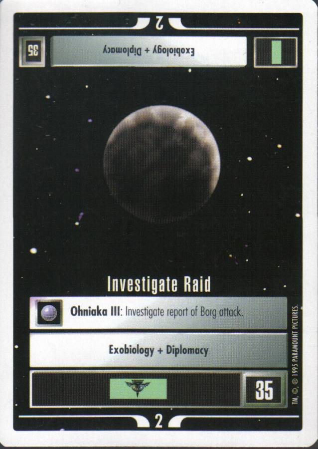 STAR TREK CCG WHITE BORDER PREMIERE 1995 BETA RARE CARD INVESTIGATE RAID