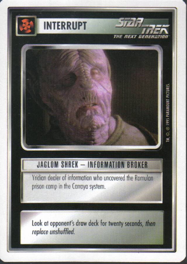 STAR TREK CCG WHITE BORDER PREMIERE 1995 BETA RARE CARD JAGLOM SHREK ex
