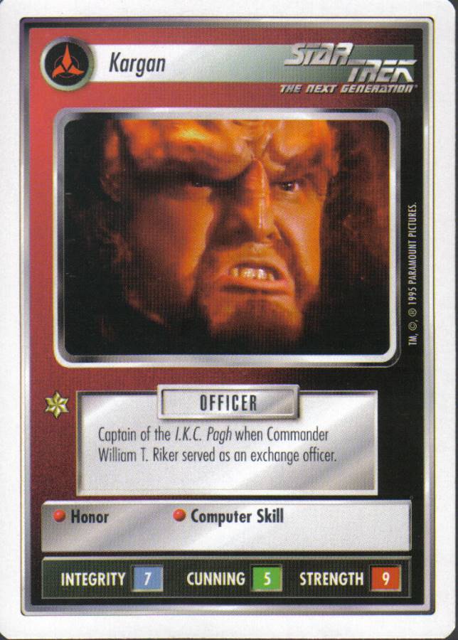 STAR TREK CCG WHITE BORDER PREMIERE 1995 BETA RARE CARD KARGAN
