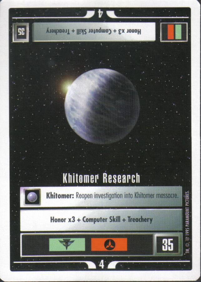 STAR TREK CCG WHITE BORDER PREMIERE 1995 BETA RARE CARD KHITOMER RESEARCH ex