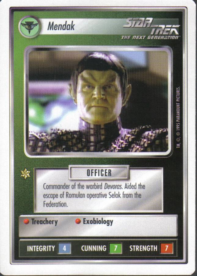 STAR TREK CCG WHITE BORDER PREMIERE 1995 BETA RARE CARD MENDAK