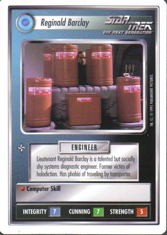 STAR TREK CCG WHITE BORDER PREMIERE 1995 BETA RARE CARD REGINALD BARCLAY ex