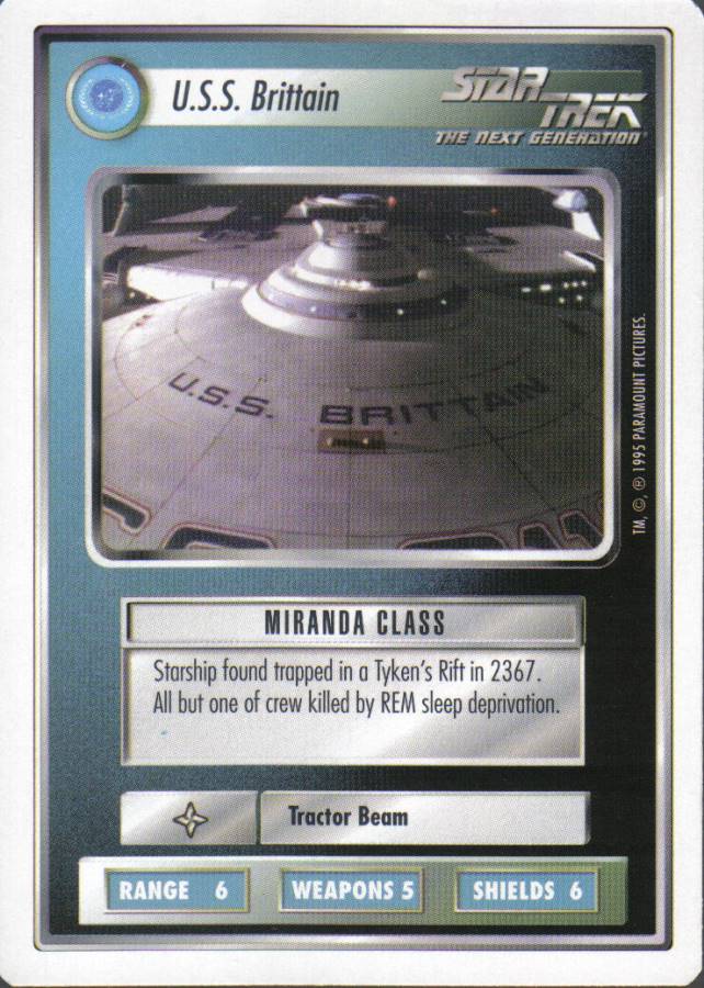 STAR TREK CCG WHITE BORDER PREMIERE 1995 BETA RARE CARD U.S.S. BRITTAIN ex