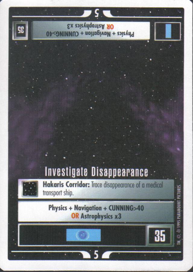 STAR TREK CCG WHITE BORDER PREMIERE 1995 BETA RARE INVESTIGATE DISAPPEARANCE