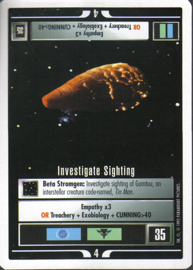 STAR TREK CCG WHITE BORDER PREMIERE 1995 BETA RARE INVESTIGATE SIGHTING ex
