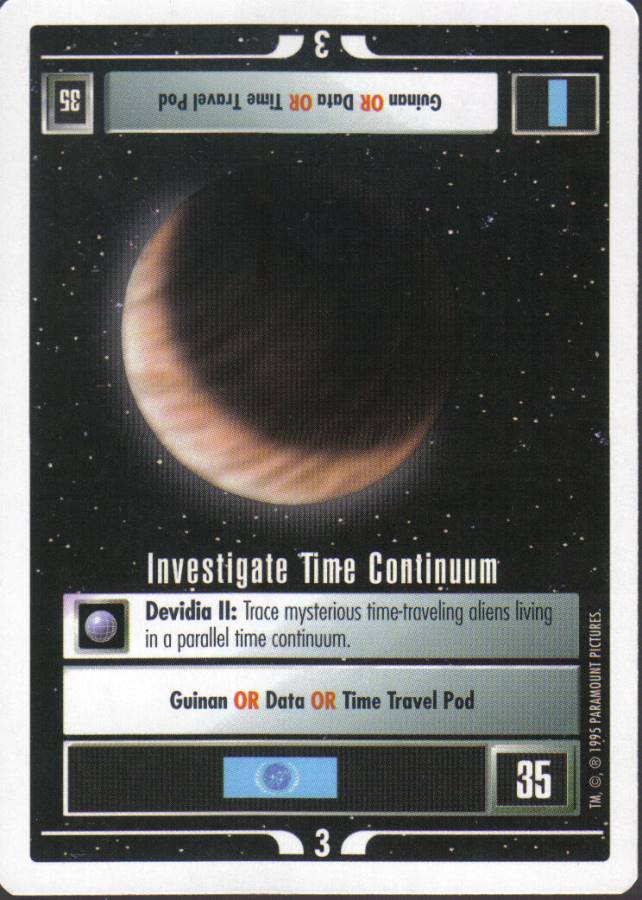 STAR TREK CCG WHITE BORDER PREMIERE 1995 BETA RARE INVESTIGATE TIME CONTINUUM