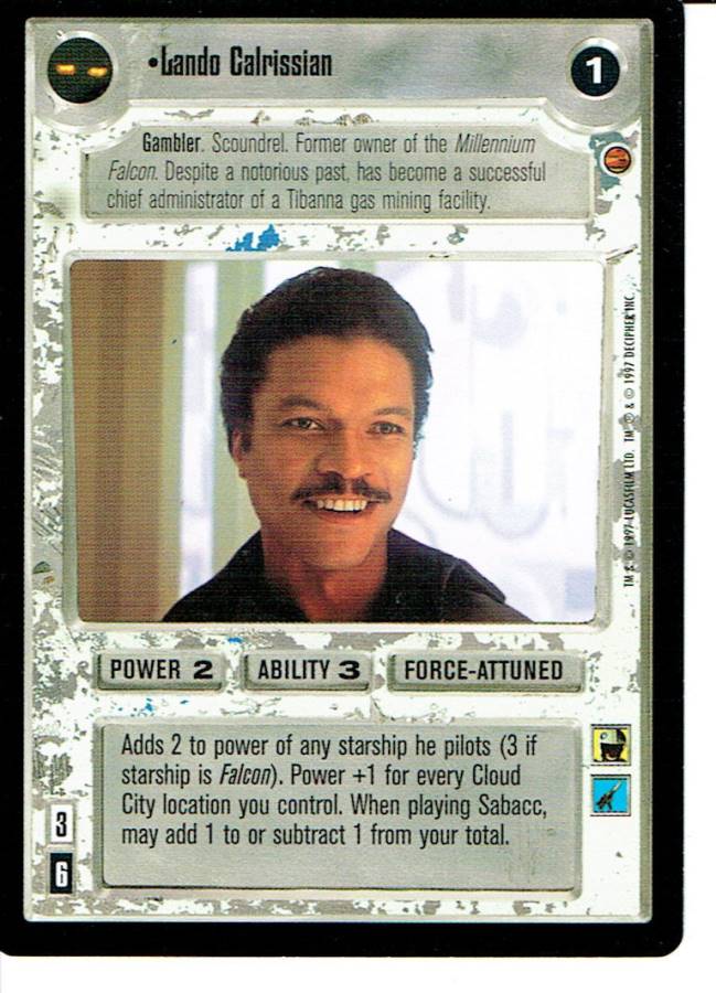 STAR WARS CCG CLOUD CITY BLACK BORDER LIGHT SIDE RARE LANDO CALRISSIAN ex