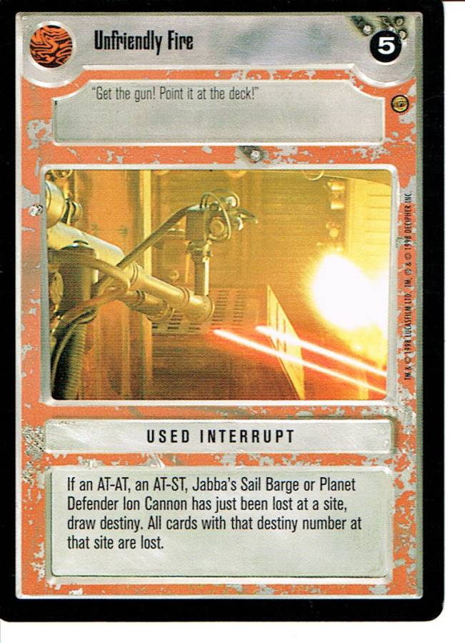 STAR WARS CCG JABBA'S PALACE BLACK BORDER LIGHT SIDE RARE UNFRIENDLY FIRE ex