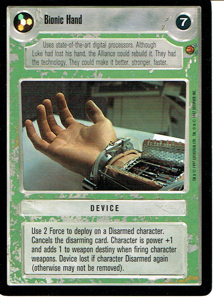 STAR WARS CCG CLOUD CITY BLACK BORDER LIGHT SIDE RARE BIONIC HAND ex