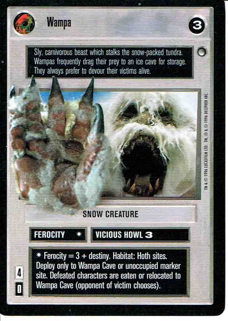 STAR WARS CCG HOTH BLACK BORDER DARK SIDE RARE WAMPA lp