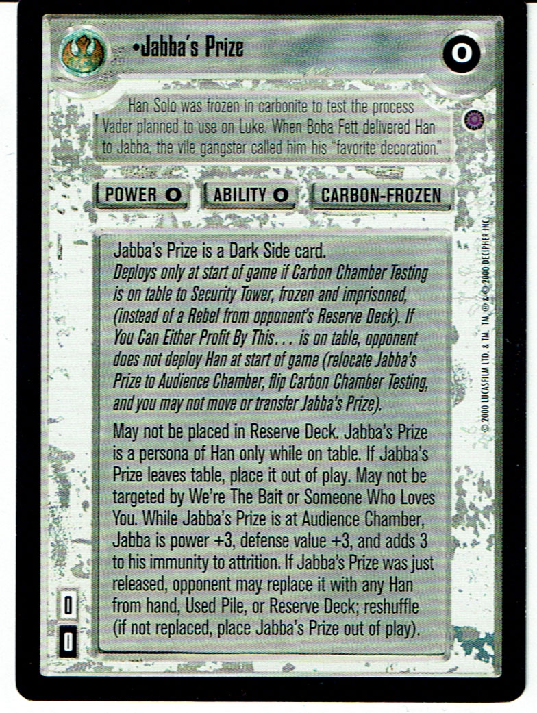 STAR WARS CCG REFLECTIONS II DARK SIDE PREMIUM CARD JABBA'S PRIZE ex