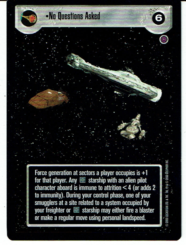 STAR WARS CCG REFLECTIONS II LIGHT SIDE PREMIUM CARD NO QUESTIONS ASKED ex