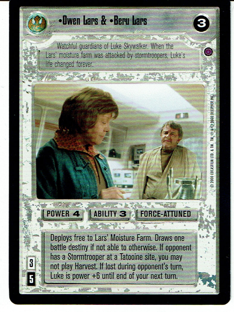 STAR WARS CCG REFLECTIONS II LIGHT SIDE PREMIUM CARD OWEN LARS & BERU LARS ex