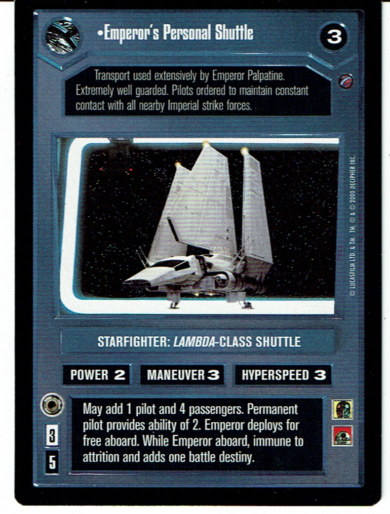 STAR WARS CCG DEATH STAR II RARE CARD EMPEROR'S PERSONAL SHUTTLE ex