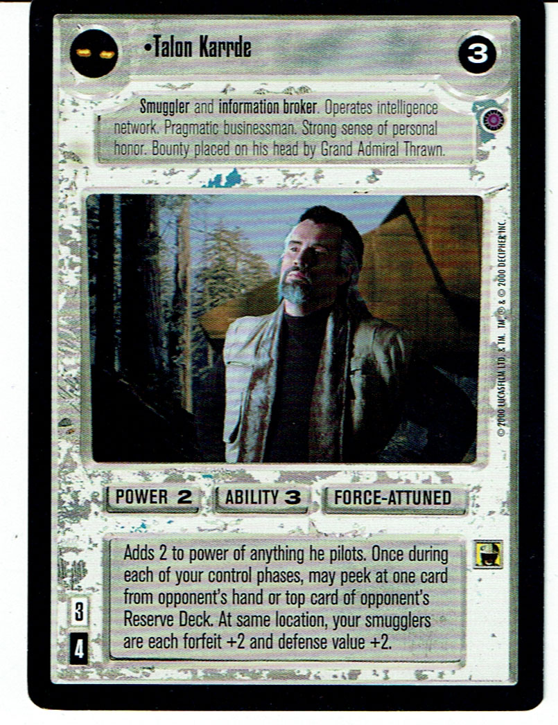STAR WARS CCG REFLECTIONS II LIGHT SIDE PREMIUM CARD TALON KARRDE ex