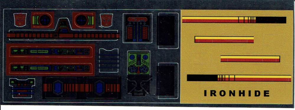 TRANSFORMERS GENERATION 1, G1 AUTOBOT IRONHIDE REPRO LABELS / STICKERS