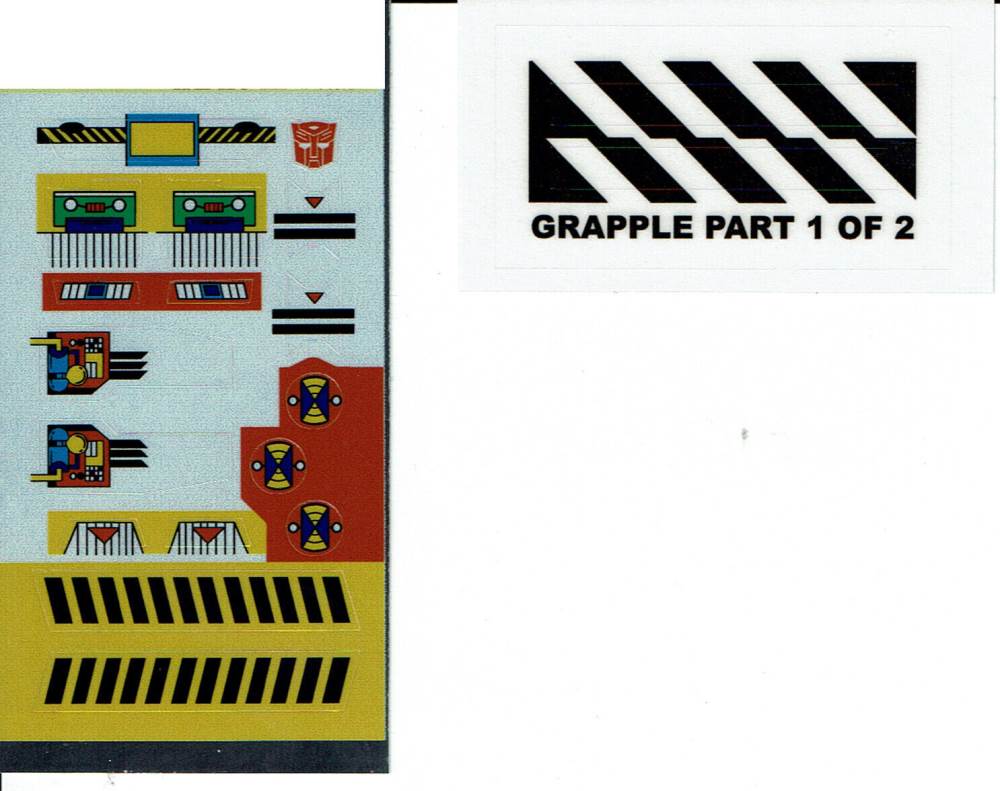 TRANSFORMERS GENERATION 1, G1 AUTOBOT GRAPPLE REPRO LABELS / STICKERS