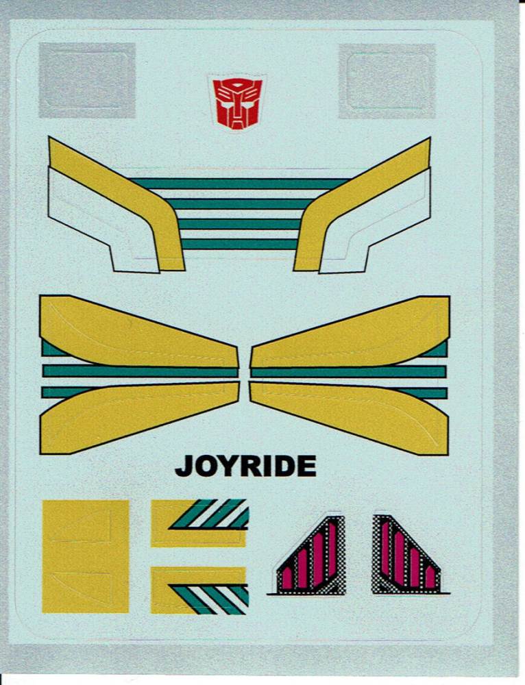 TRANSFORMERS GENERATION 1, G1 AUTOBOT JOYRIDE REPRO LABELS / STICKERS