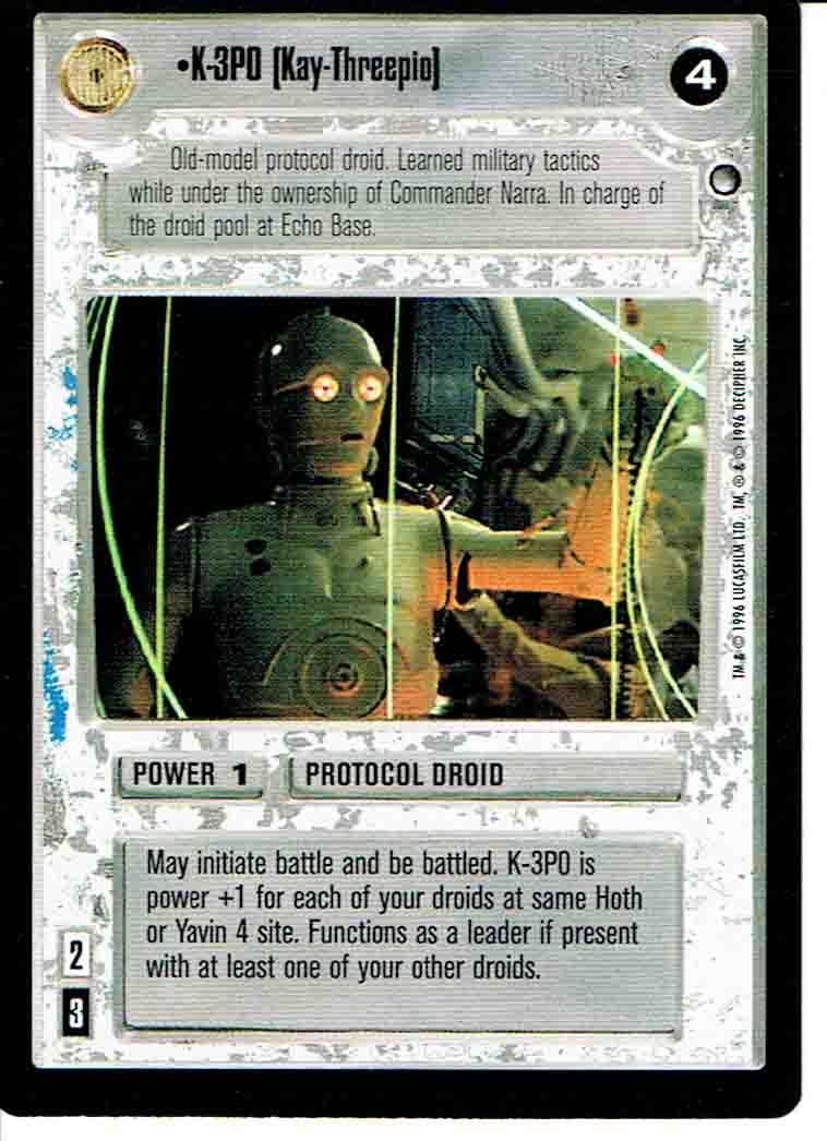 STAR WARS CCG HOTH BLACK BORDER LIGHT SIDE K-3PO ex