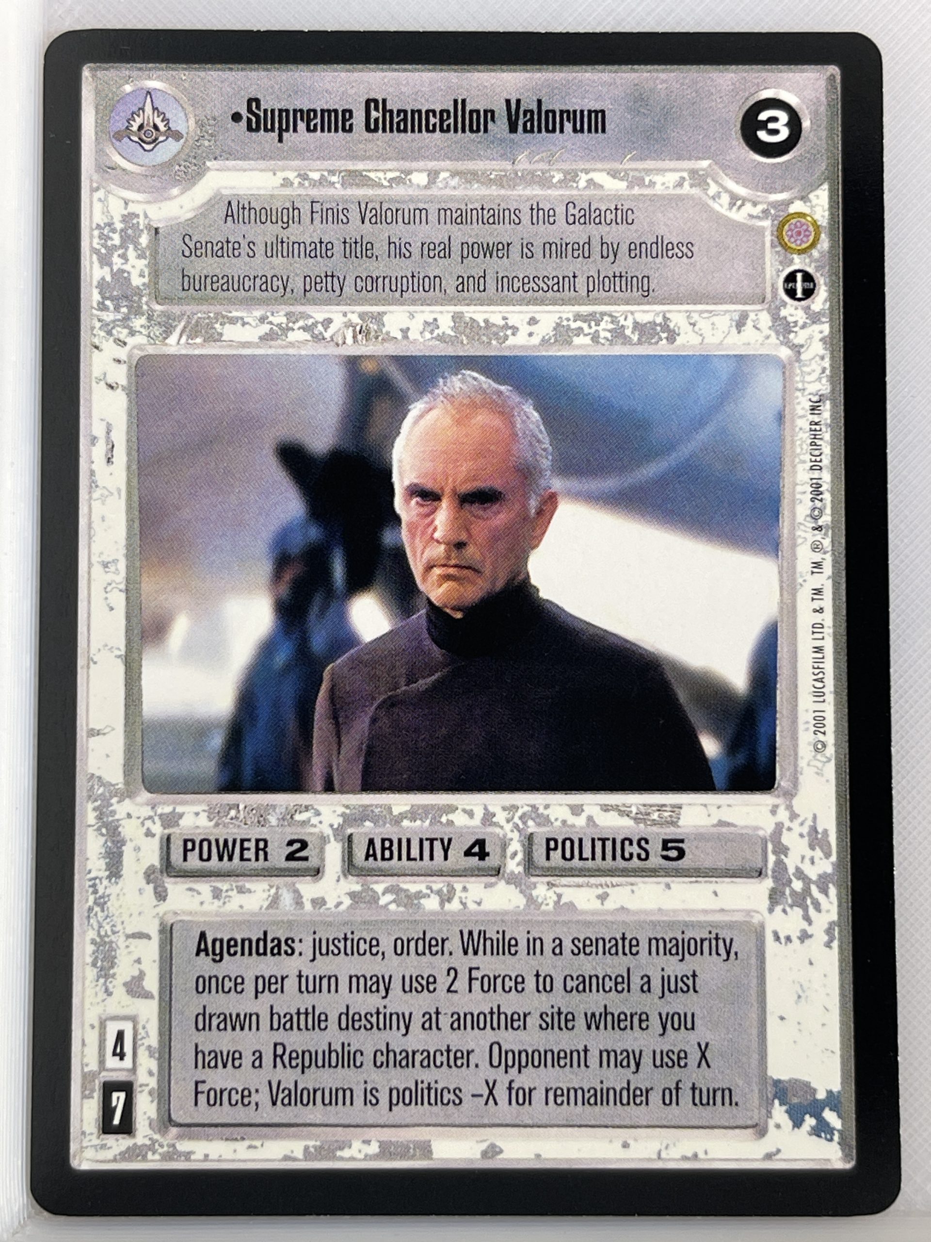 STAR WARS CCG CORUSCANT, LIGHT SIDE RARE CARD SUPREME CHANCELLOR VALORUM AI ex